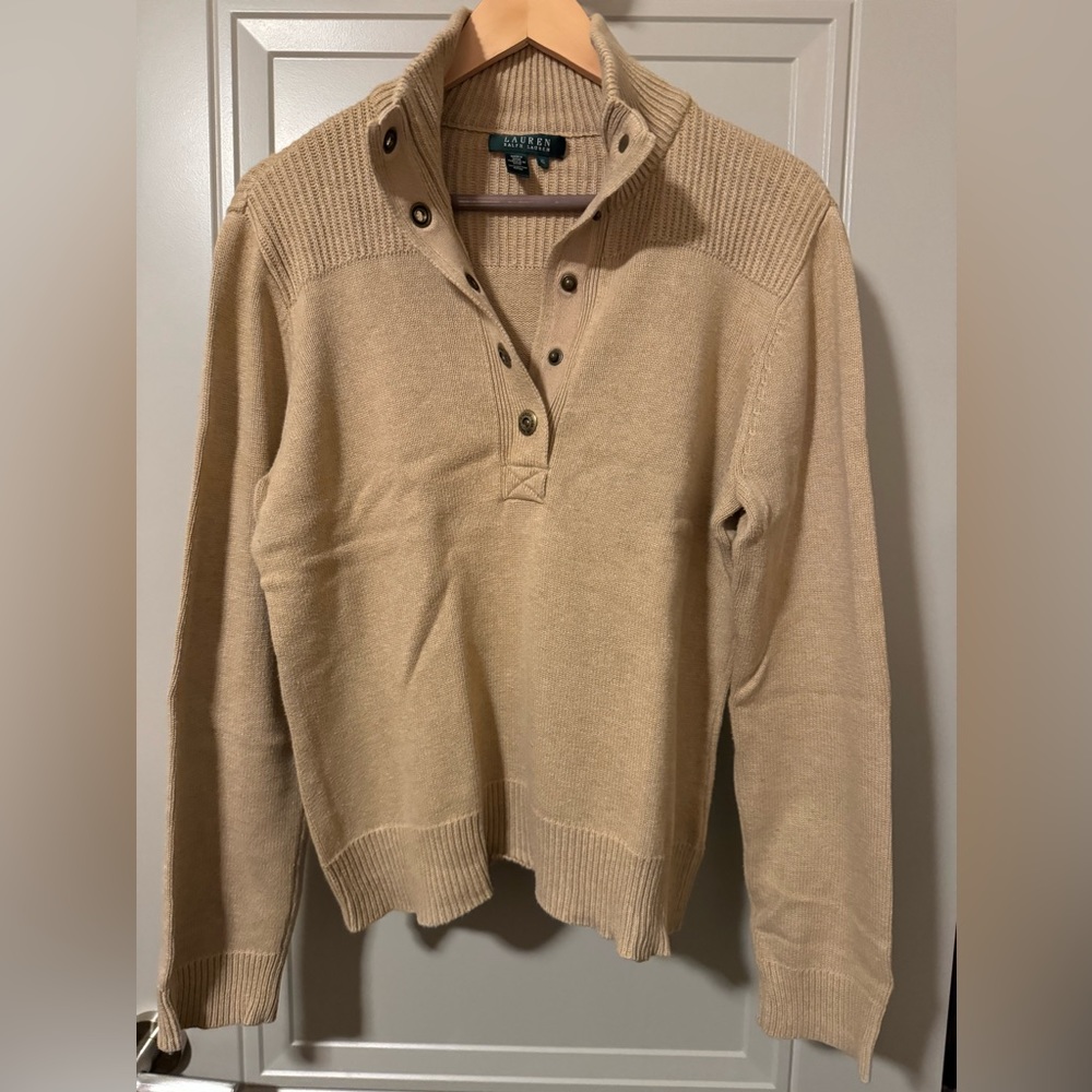 Lauren Ralph Lauren Camel 3/4 button down sweater